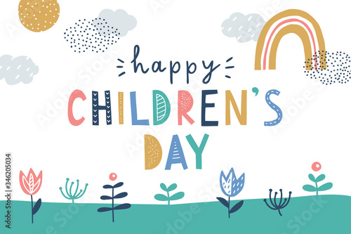 happy childrens day, cute vector greeting card