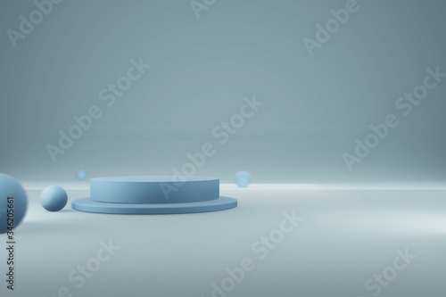 3d render of Podium in abstract blue composition 3d illustration.