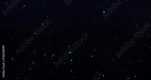Sky stars, starry night blue starlight shine in dark space universe background. Twinkling and blinking stars in sky with glimmer shine of galaxy, seamless loop photo