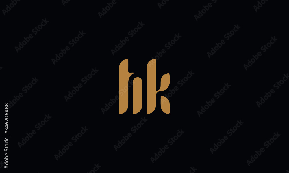 Letter HK with cuts abstract alphabet, font, text, typography, initials design in golden color with black background icon for the logo Letter HK with cuts abstract alphabet, font, text, typography, initials design in golden color with black background icon for the logo
