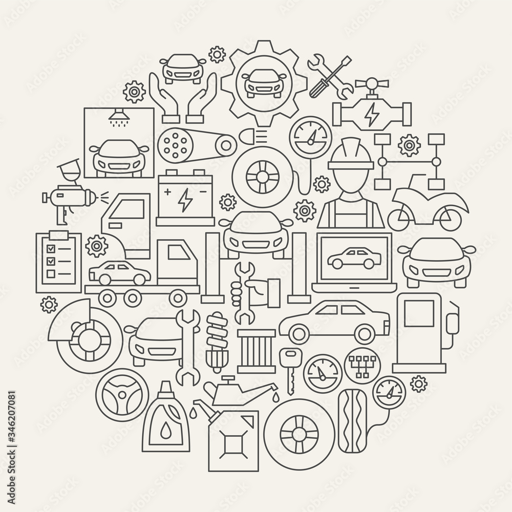 Car Service Line Icons Circle Car Service Line Icons Circle