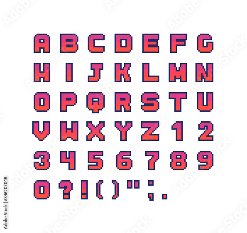 Pixel art font. Alphabet in retro style.