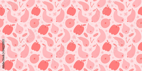Wallpaper Mural Apple pear fruit pattern, pastel duotone background, seamless vector pattern, ornament for kitchen textile, fresh sweet juicy fruits, apples and and pear fruit Torontodigital.ca