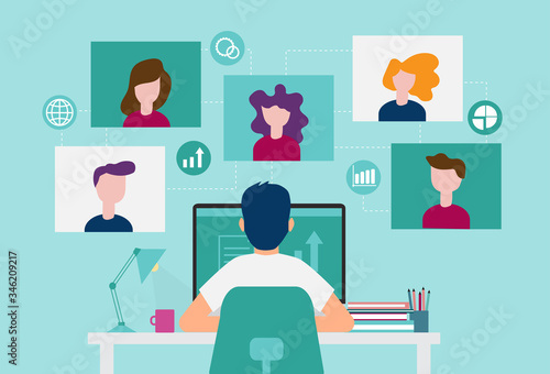 Smart working and video conference, online working with colleagues, vector illustration