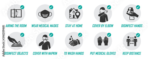 Preventive measures icons for not getting sick and not spreading virus