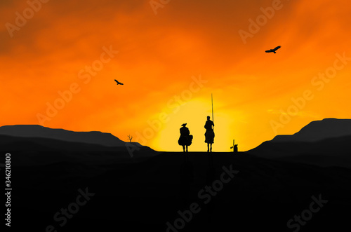 Fotografia Illustration of Don Quixote and Sancho Panza (N3)