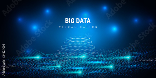 big data. Futuristic info graphics aesthetic design. Visual information complexity. Intricate data threads plot. Business analytics representation. wave points fractal grid. Sound visualization.