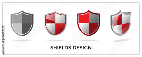 Shield or protection concept. A set of shields in a few design variation including papercut and 3D. Vector illustration.