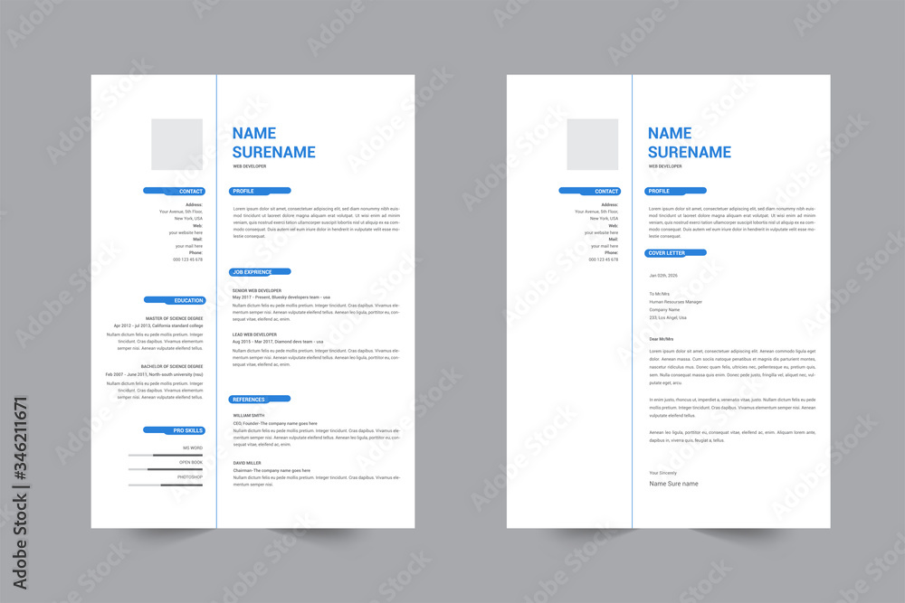 Minimal professional resume template design and cover letter design