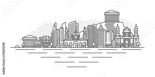 Athens city, Greece architecture line skyline illustration. Linear vector cityscape with famous landmarks, city sights, design icons. Landscape with editable strokes.