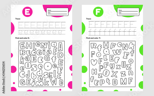 Set race letter worksheet a4 for kids preschool and school age. Game for children. Find and color.