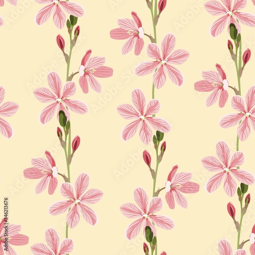 Seamless pattern with summer wild garden flowers. Endless texture. Violet meadow flowers.