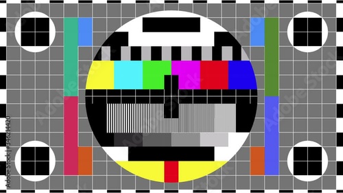 TV colour bars test card screen. SMPTE Television Color Test Calibration Bars. Test card. SMPTE color bars. Graphic for footage video and 1Khz Sine Wave
 photo