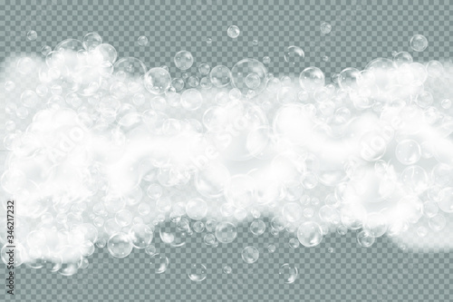 Bath foam isolated on transparent background. Shampoo bubbles texture.Sparkling shampoo and bath lather vector illustration.