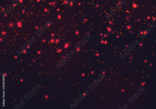 Red bokeh light background. Sparkle effect with particles. Magic overlay dust. Glitter blur texture.