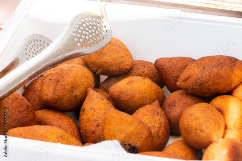 Içli Köfte (Turkish Stuffed Meatball) during street food festival. photo