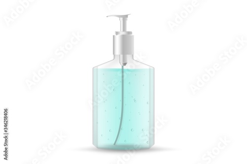 Hand sanitizer in dispenser bottle. Alcohol gel. Realistic hand wash gel. Vector illustration isolated on white background.