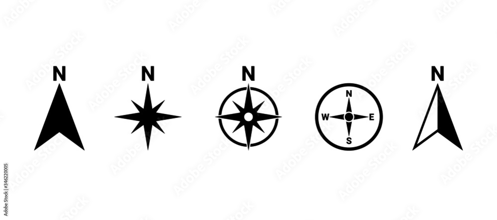 North symbol vector set, direction compass icon - obrazy, fototapety, plakaty 