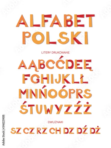 Obraz Polish Alphabet craft style.Poster, banner, educational material for toddler, school, kindergarten, home education,polish language courses.Stock vector illustration. Isolated on white background