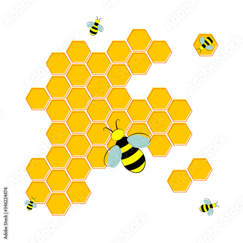 bees and honeycombs. Vector illustration. Flat style