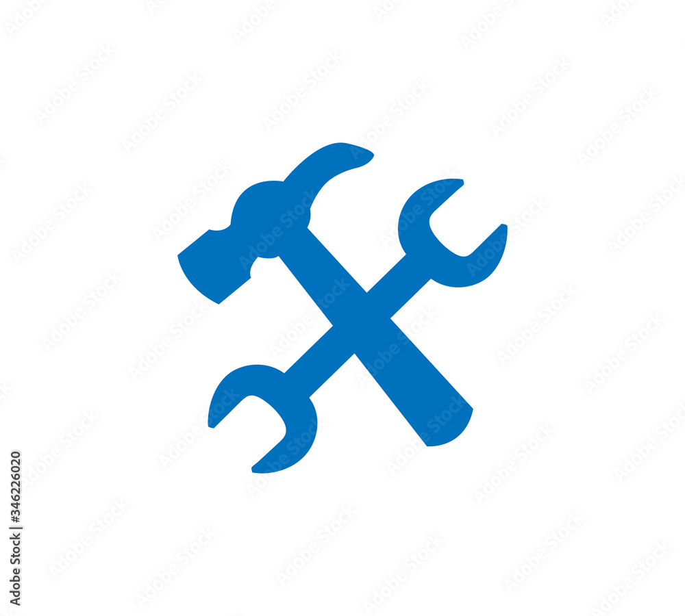 Wrench and hammer sign. Tools icon isolated on white background. Wrench and hammer sign. Tools icon isolated on white background.