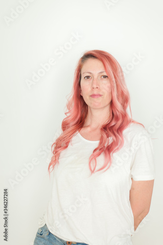 Pink haired woman portrait
