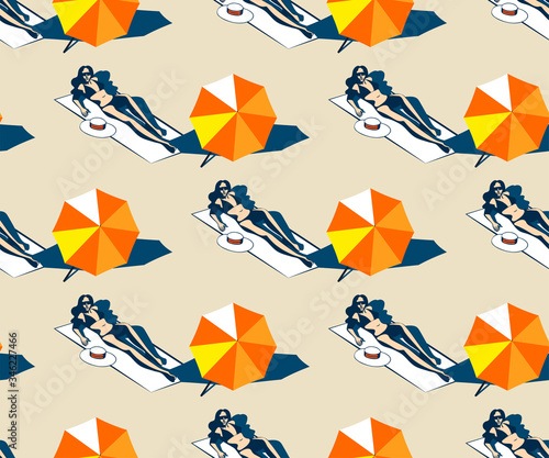 Seamless summer beach pattern. Hello Summer, holiday concept. Pop art. Summer holiday. Vector seamless pattern illustration