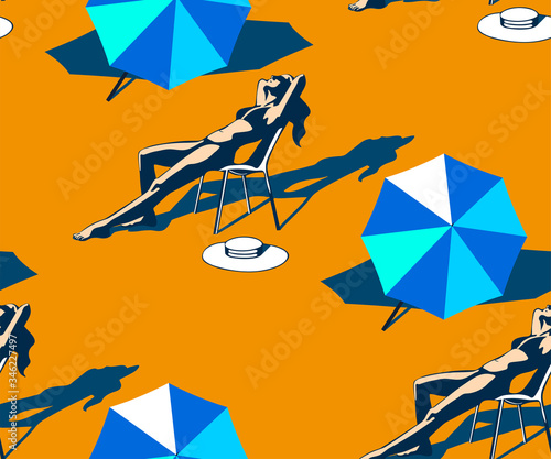 Seamless summer beach pattern. Hello Summer, holiday concept. Pop art. Summer holiday. Vector seamless pattern illustration