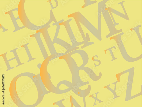 abstract yellow background with English letters  vector alphabet