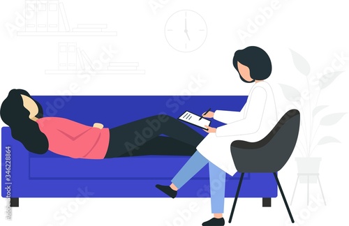 Doctor and patient. The therapist sits in a chair next to a sick person.