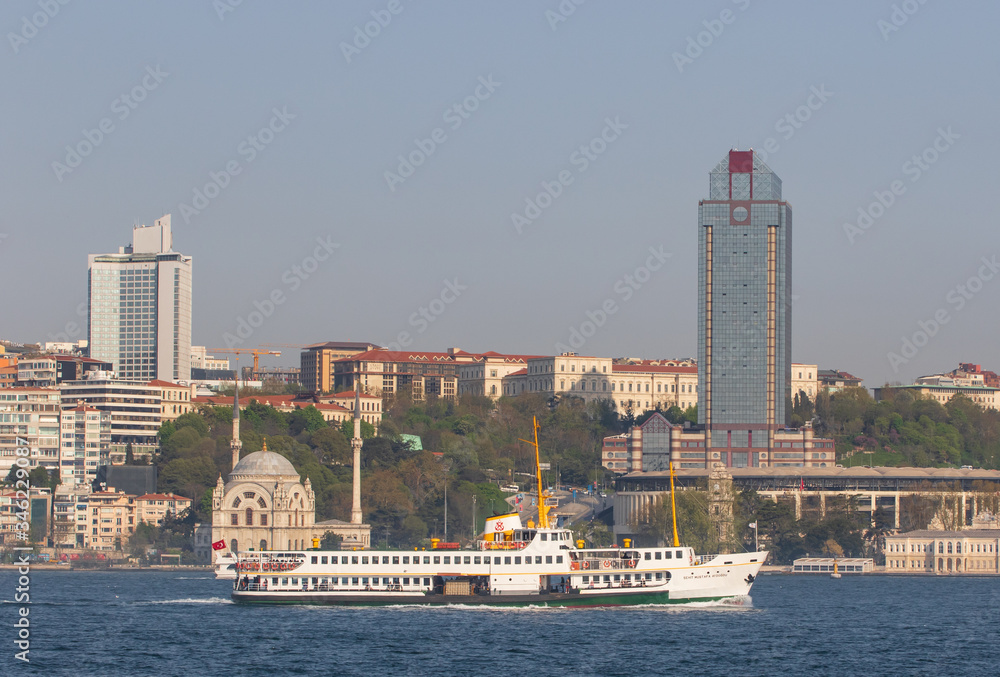 Istanbul, Turkey - one of the busiest district on the european side of Istanbul, Besiktas puts together modern architecture and historical landmarks. Here in particular its skyline