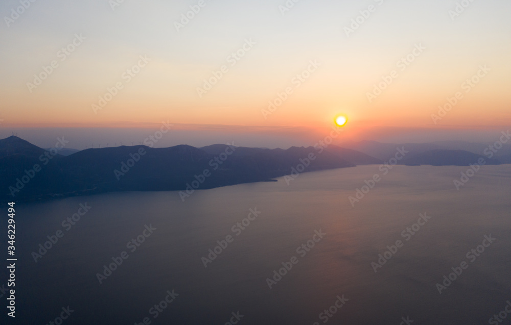 Aerial view of Methana peninsula islands, Greece