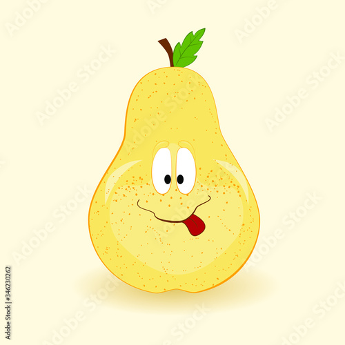 Colorful cartoon fruit picture. Fun teasing pear with eyes