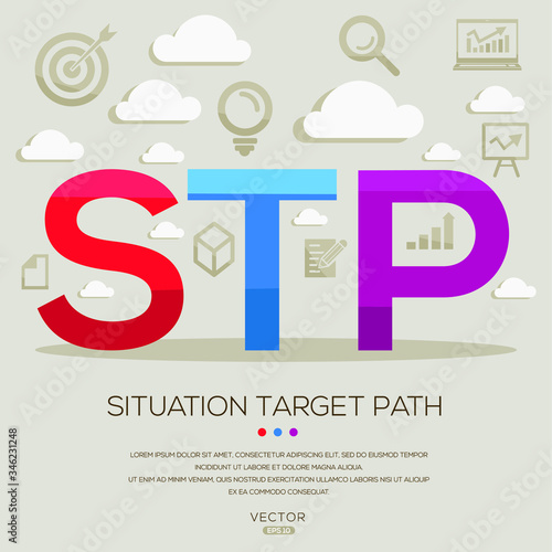 STP (situation target path), letters and icons. Vector illustration.
