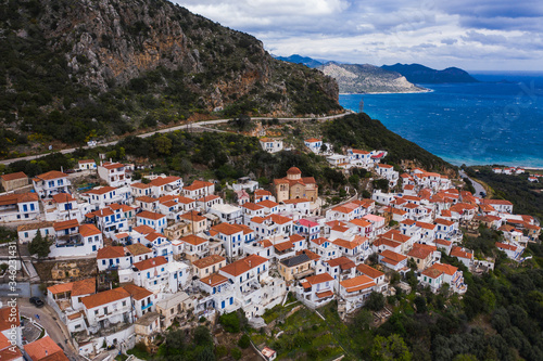 Panoramic view of the Historical Byzantine village Velanidia near cape Malea  Greece. Laconia Peloponnese  Greece
