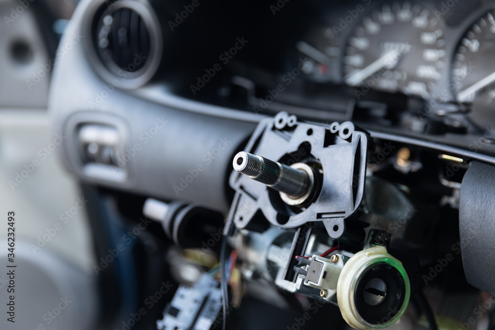 Close Up car steering wheel repair after the accident. Close Up car steering wheel repair after the accident.