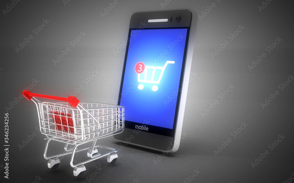 3d online shopping concept . smartphone laptop and cart. 3d illustration 3d online shopping concept . smartphone laptop and cart. 3d illustration