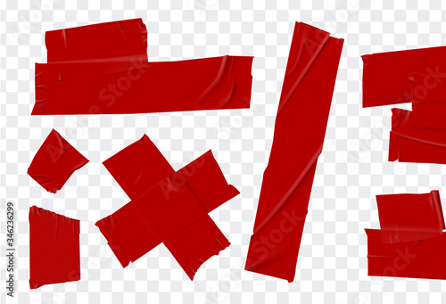 Set masking tape. Torn tape. Vector realistic red adhesive and grey masking tape pieces. Isolated vector illustration