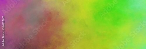 beautiful abstract painting background graphic with yellow green, antique fuchsia and pastel brown colors and space for text or image. can be used as horizontal header or banner orientation