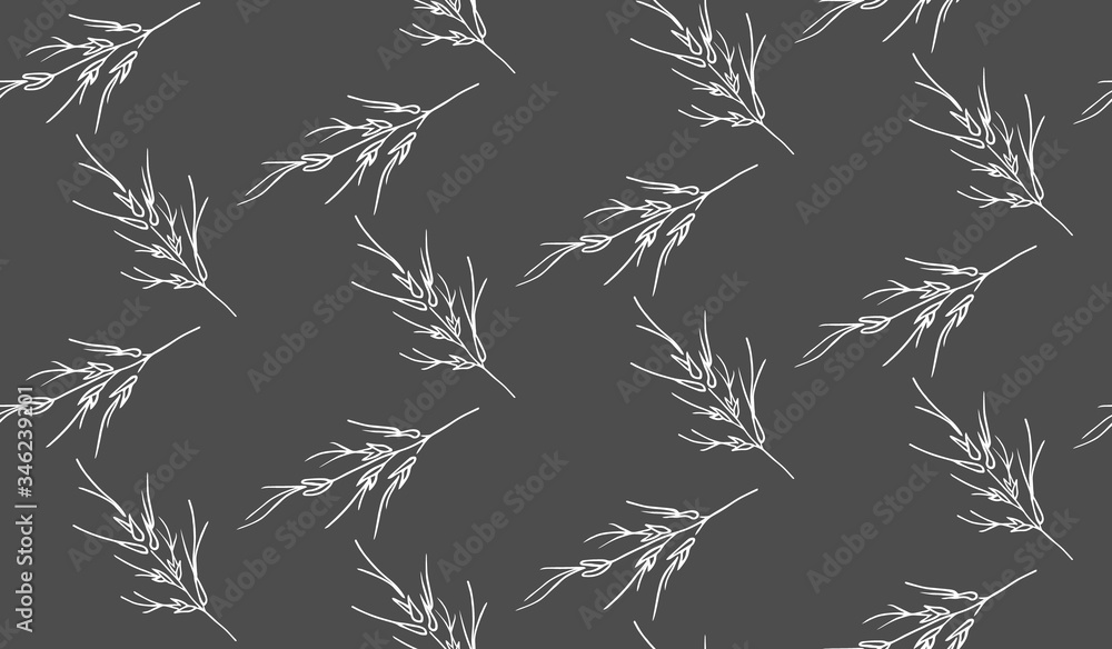 Fototapeta premium Spikelet vector seamless pattern in hand-drawn style. Simple fabric design.