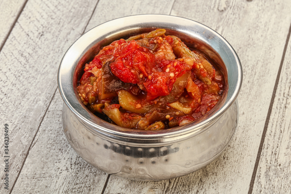 Caucasian vegan cuisine - ajapsandali with vegetables Caucasian vegan cuisine - ajapsandali with vegetables
