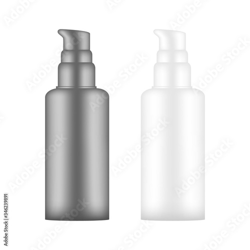 Blank realistic cosmetic bottle mockup on black and white