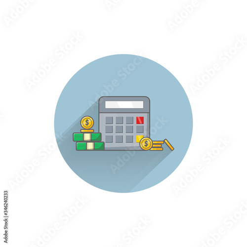 Calculator with money colorful flat icon with long shadow. accounting flat icon