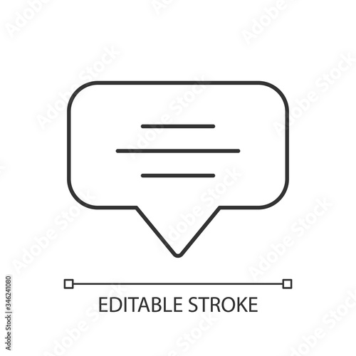 Speech bubble pixel perfect linear icon. Empty chat cloud. Notification box. Thin line customizable illustration. Contour symbol. Vector isolated outline drawing. Editable stroke