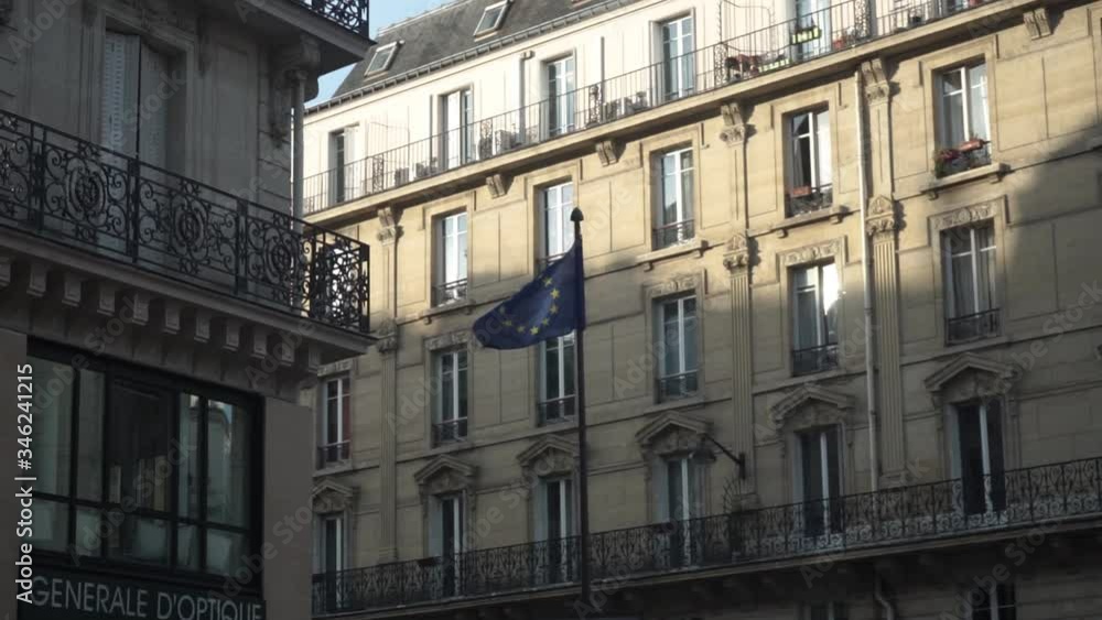 European Union flag waving in centre of Paris European Union flag waving in centre of Paris