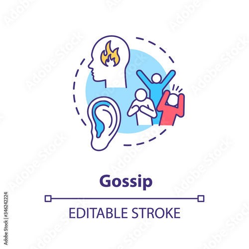 Gossip concept icon. People talk negatively. Ear listen to fake story. Group chat. Spread rumors idea thin line illustration. Vector isolated outline RGB color drawing. Editable stroke