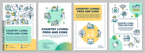Pros and cons of country living brochure template. Lifestyle condition. Flyer, booklet, leaflet print, cover design with linear icons. Vector layouts for magazines, annual reports, advertising posters