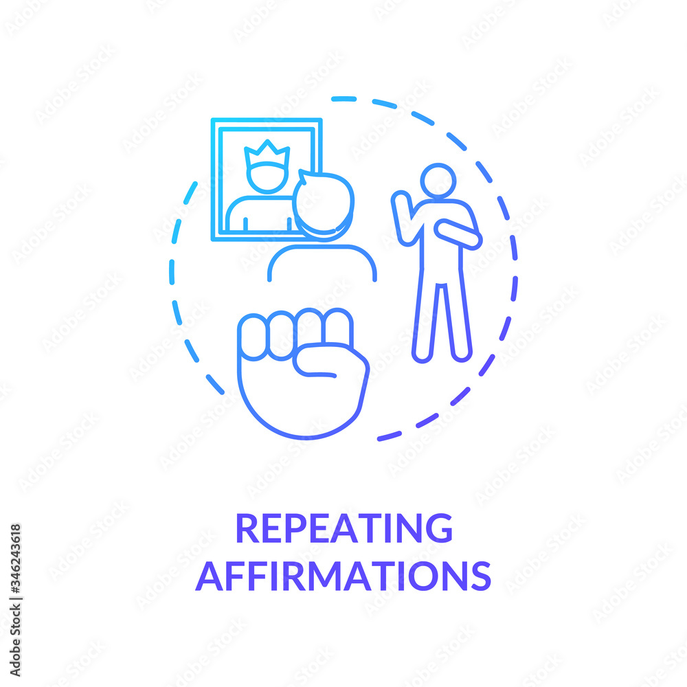 Repeating affirmations concept icon. Personal growth, self conviction idea thin line illustration. Positive thinking, mind motivation. Vector isolated outline RGB color drawing Repeating affirmations concept icon. Personal growth, self conviction idea thin line illustration. Positive thinking, mind motivation. Vector isolated outline RGB color drawing