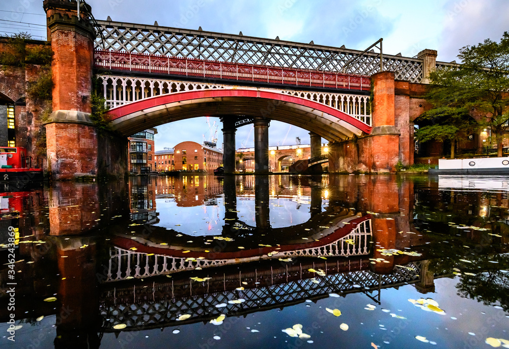 The Merchants` Bridge across bridgewater canal in the castlefield, Manchester, UK