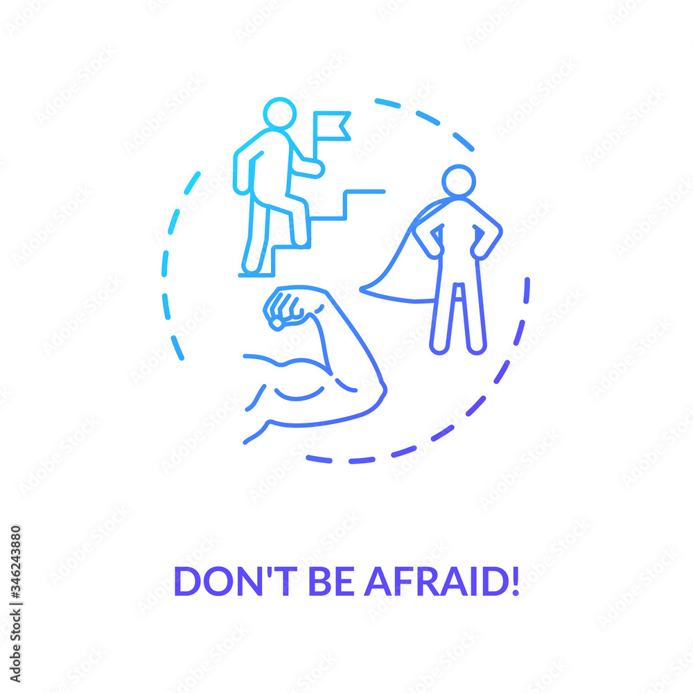 Dont be afraid concept icon. Overcoming fear, stress management idea thin line illustration. Self assurance, resolve and determination. Vector isolated outline RGB color drawing Dont be afraid concept icon. Overcoming fear, stress management idea thin line illustration. Self assurance, resolve and determination. Vector isolated outline RGB color drawing